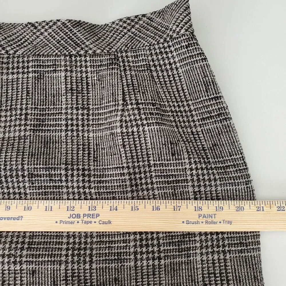 VTG 90s Gray Wool Tweed Houndstooth Pencil Skirt L 12 Retro Classic Old Money